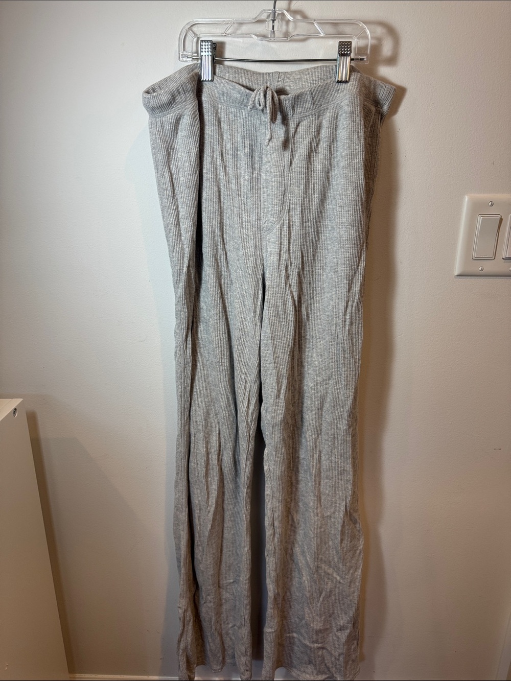 SKIMS Light Gray Ribbed Wide-Leg Lounge Pants